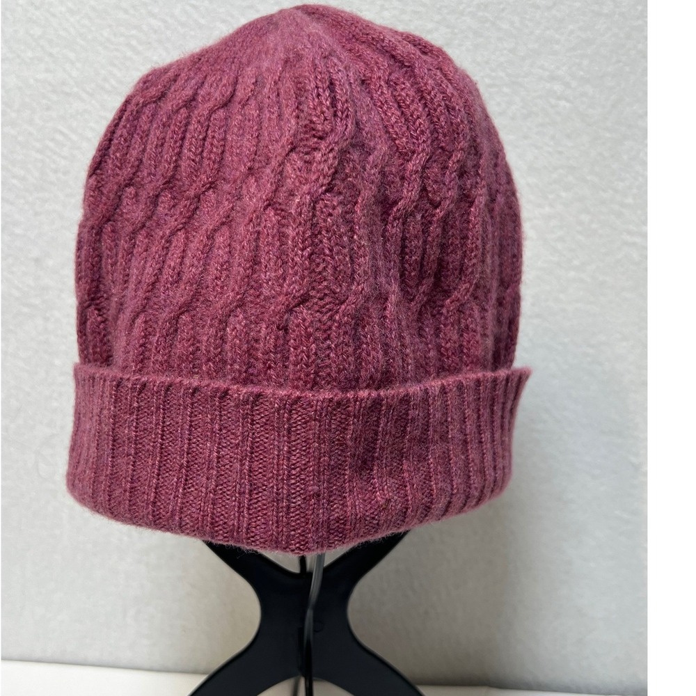 Lord & Taylor Womens Beanie 100% Cashmere Cable Knit OS Plum Purple Winter Hat